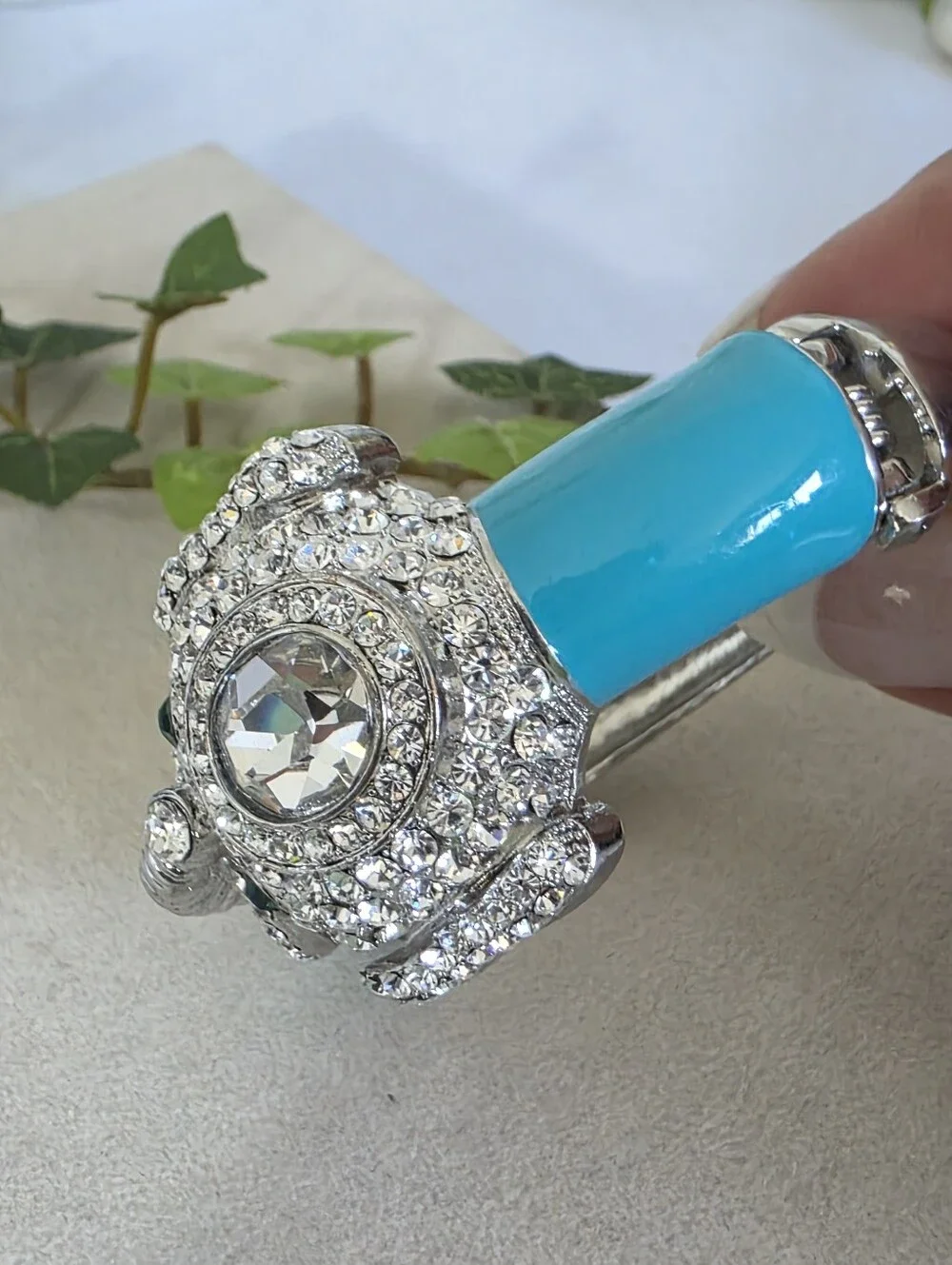 Dazzling Rhinestone Elephant Turquoise Enamel Clamper Statement Bracelet